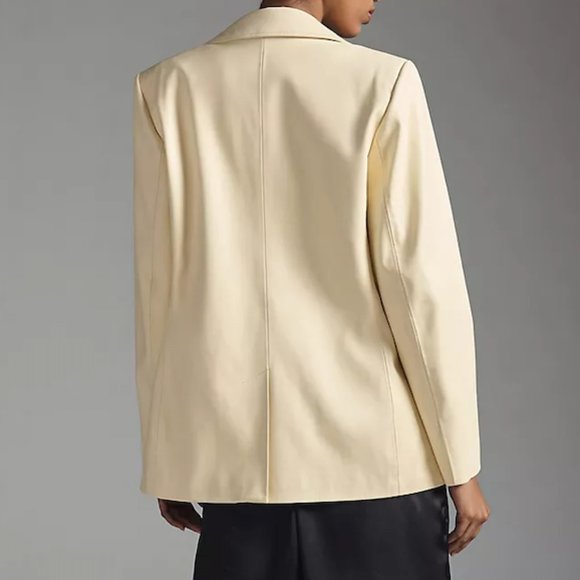 NWT By Anthropologie Faux Leather Blazer in Buttercream - 1X Plus - Picture 6 of 12